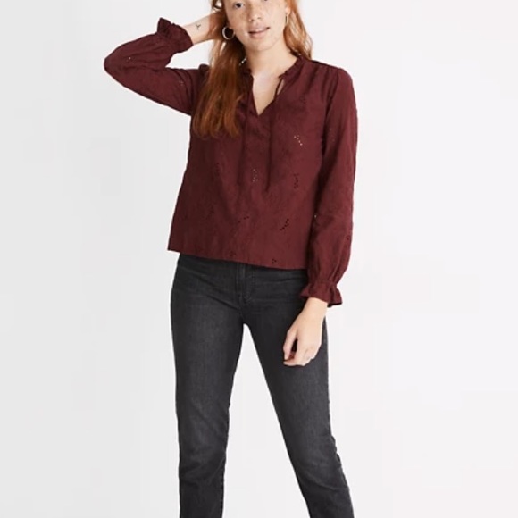 Madewell Tops - Madewell Floral Embroidered Eyelet Long Sleeve Top
